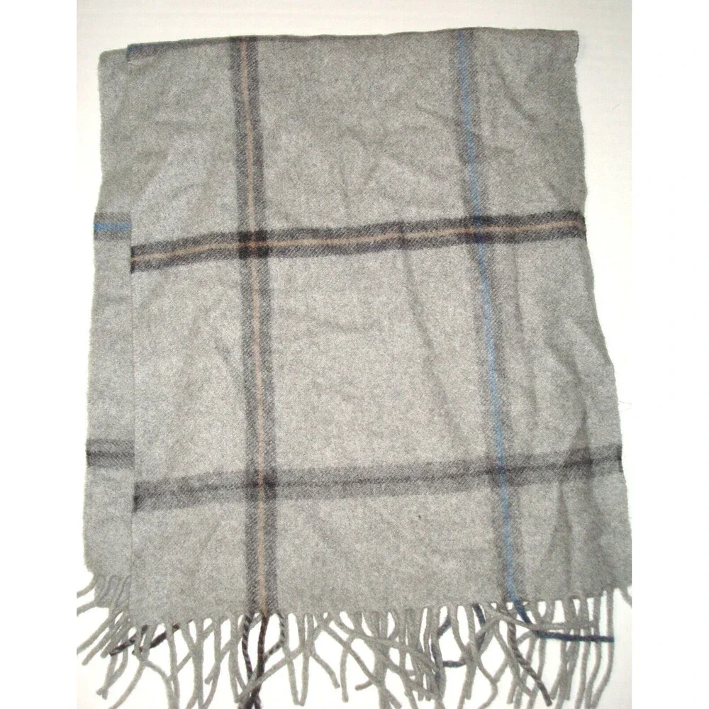 New Amicale 100% Cashmere Scarf Mens Womens 60 x 12 Gray Blue Black Fringe Tan